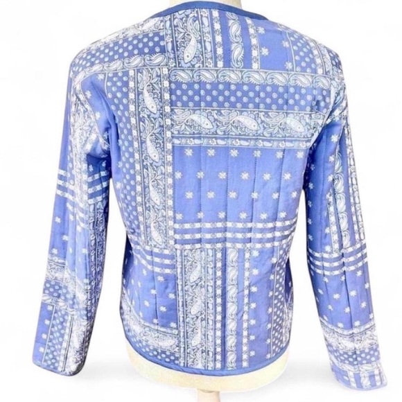 Como Vintage Blue and White Patchwork Cottagecore Quilted Chore Jacket - Picture 2 of 9
